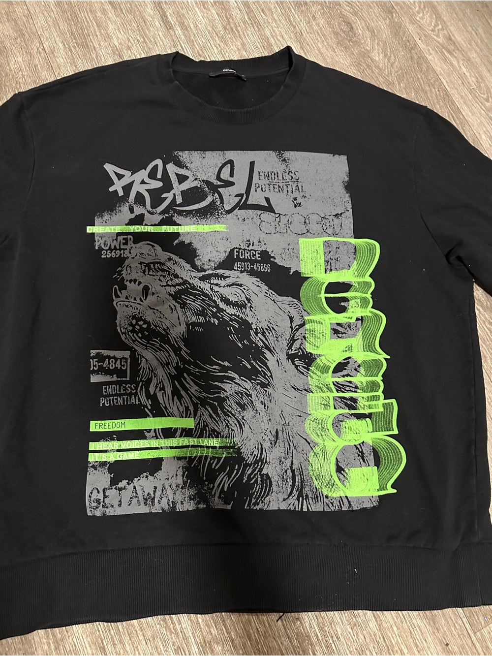 Graphic Black Crewneck Jersey with Neon Green Accent